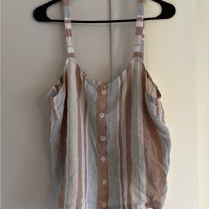 Cream, Blue and Brown Buttoned Tank Top